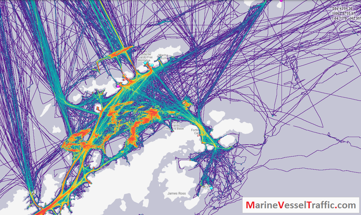 Live Marine Traffic, Density Map and Current Position of ships in BRANSFIELD STRAIT